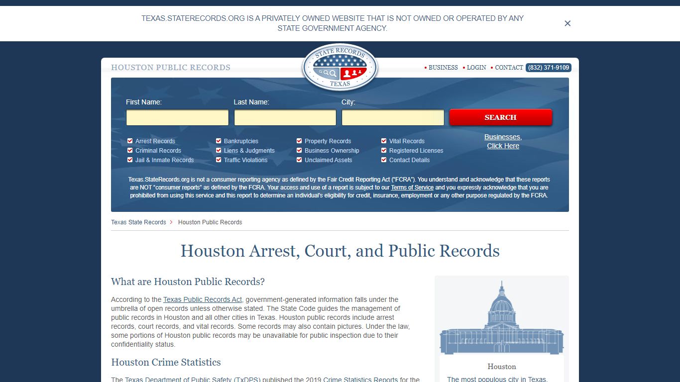 Houston Arrest and Public Records | Texas.StateRecords.org